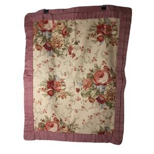 WAVERLY HOME Tan Red Floral Gingham Border KING Pillow Shams Set of 2